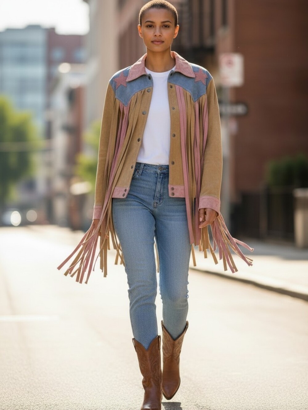 Blue B Fantastic Fringe Jacket Western Cowgirl Faux Suede Fringe Shacket Rodeo M